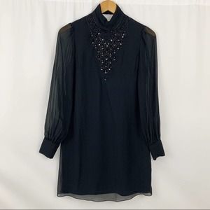 Tibi Black Silk Beaded Shift Dress 2